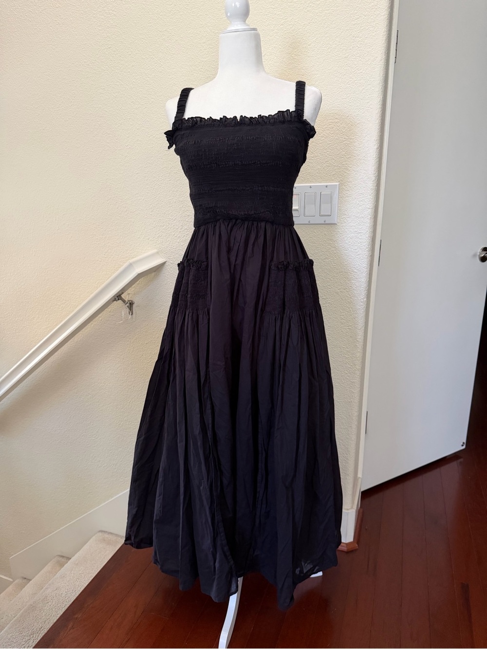 Commense Black Maxi Dress Smocked Bodice Sleeveless Tiered Long Dress size S - Picture 4 of 15